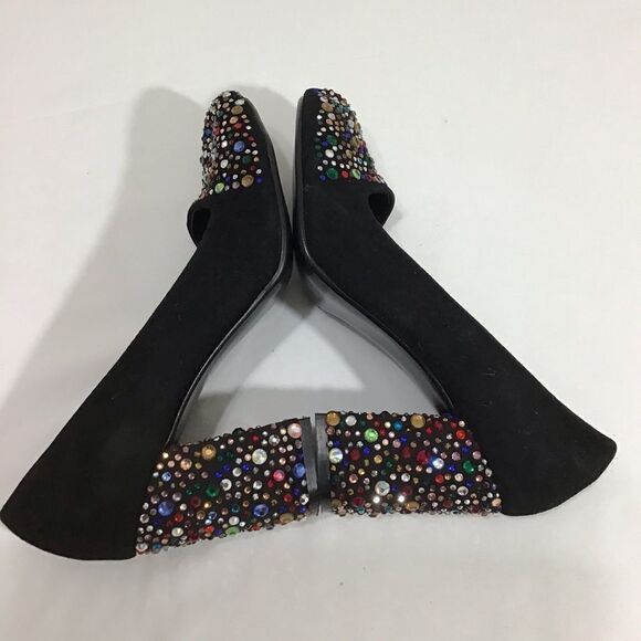 NORKA Black Suede Rhinestone Embellished High Heel Slip-On Pump Shoe NWOT Size 9 - Picture 5 of 11